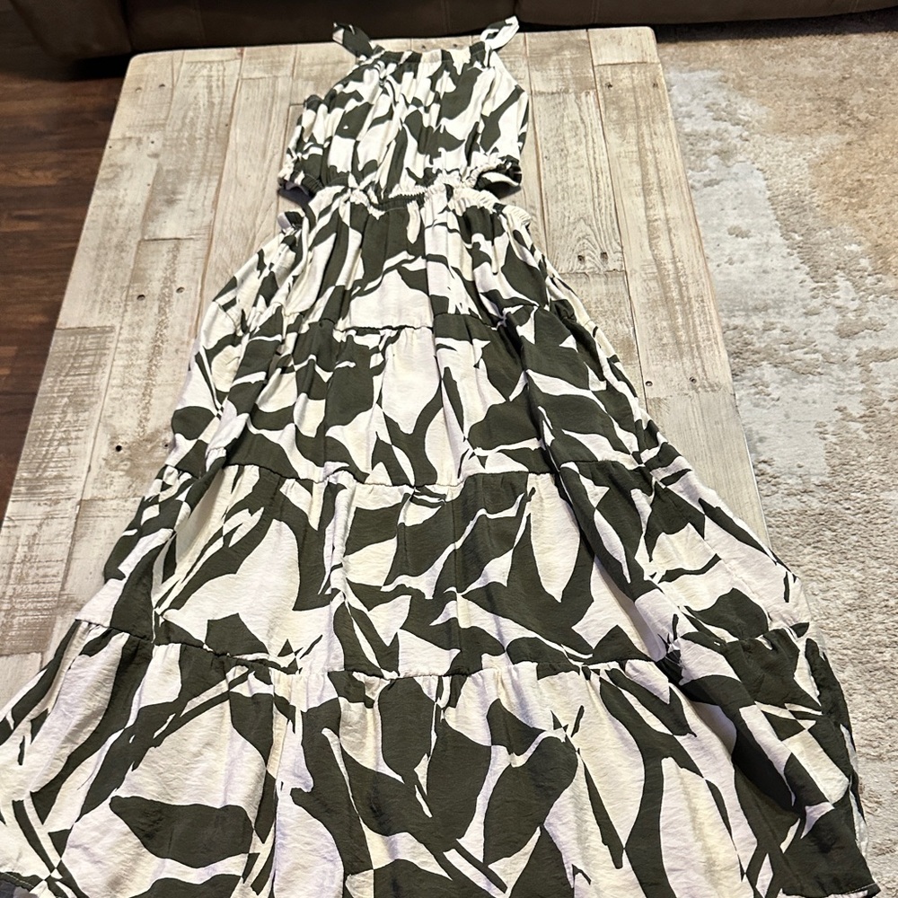 Maurices Olive and Cream Patterned Maxi Dress